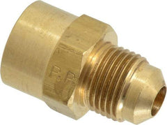Parker - 3/8" Tube OD, 45° Brass Flared Tube Female Connector - 3/8-18 NPTF, Flare x FNPTF Ends - Apex Tool & Supply