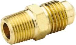 Parker - 3/4" Tube OD, 45° Brass Flared Tube Male Connector - 3/4-14 NPTF, Flare x MNPTF Ends - Apex Tool & Supply