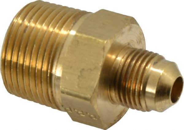 Parker - 3/8" Tube OD, 45° Brass Flared Tube Male Connector - 3/4-14 NPTF, Flare x MNPTF Ends - Apex Tool & Supply