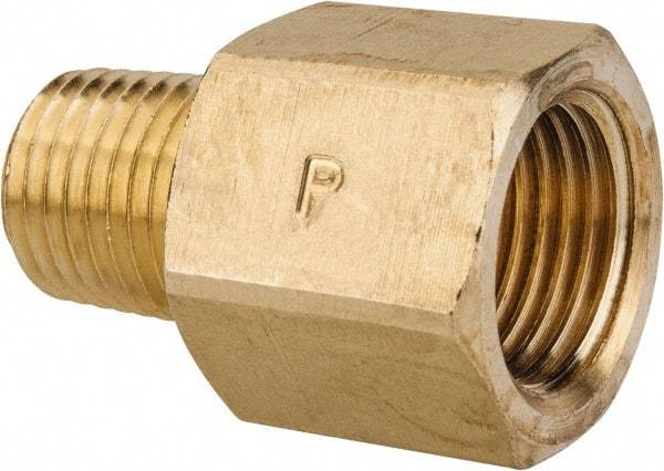 Parker - 3/8" Tube OD, 45° Brass Flared Tube Female Flare To Male Pipe - 1/4-18 NPTF, Flare x MNPTF Ends - Apex Tool & Supply
