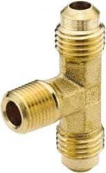 Parker - 1/8" Tube OD, 45° Brass Flared Tube Male Branch Tee - 1/8-27 NPTF, Flare x MNPTF Ends - Apex Tool & Supply