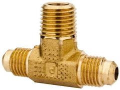 Parker - 1/4" Tube OD, 45° Brass Flared Tube Male Branch Tee - 1/4-18 NPTF, Flare x MNPTF Ends - Apex Tool & Supply