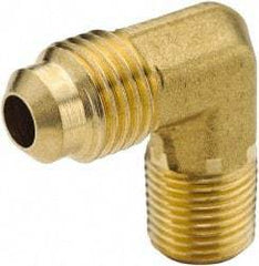 Parker - 5/16" Tube OD, 45° Brass Flared Tube Male Elbow - 3/8-18 NPTF, Flare x MNPTF Ends - Apex Tool & Supply