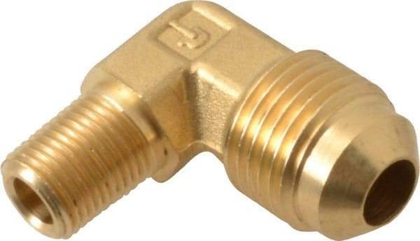 Parker - 3/8" Tube OD, 45° Brass Flared Tube Male Elbow - 1/8-27 NPTF, Flare x MNPTF Ends - Apex Tool & Supply