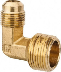 Parker - 1/2" Tube OD, 45° Brass Flared Tube Male Elbow - 3/4-14 NPTF, Flare x MNPTF Ends - Apex Tool & Supply