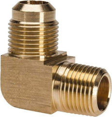 Parker - 5/8" Tube OD, 45° Brass Flared Tube Extended Male Elbow - 1/2-14 NPTF, Flare x MNPTF Ends - Apex Tool & Supply