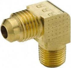 Parker - 1/4" Tube OD, 45° Brass Flared Tube Extended Male Elbow - 1/8-27 NPTF, Flare x MNPTF Ends - Apex Tool & Supply