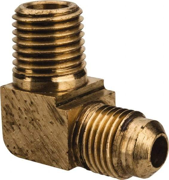 Parker - 5/16" Tube OD, 45° Brass Flared Tube Extended Male Elbow - 1/4-18 NPTF, Flare x MNPTF Ends - Apex Tool & Supply