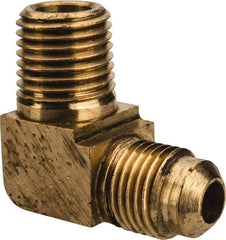 Parker - 5/16" Tube OD, 45° Brass Flared Tube Extended Male Elbow - 1/4-18 NPTF, Flare x MNPTF Ends - Apex Tool & Supply