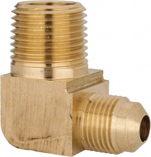 Parker - 3/8" Tube OD, 45° Brass Flared Tube Extended Male Elbow - 1/2-14 NPTF, Flare x MNPTF Ends - Apex Tool & Supply