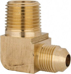 Parker - 3/8" Tube OD, 45° Brass Flared Tube Extended Male Elbow - 1/2-14 NPTF, Flare x MNPTF Ends - Apex Tool & Supply
