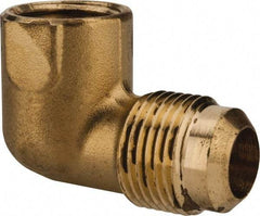 Parker - 5/8" Tube OD, 45° Brass Flared Tube Female Elbow - 1/2-14 NPTF, Flare x FNPTF Ends - Apex Tool & Supply