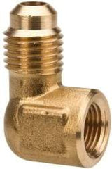 Parker - 1/2" Tube OD, 45° Brass Flared Tube Female Elbow - 3/4-14 NPTF, Flare x FNPTF Ends - Apex Tool & Supply