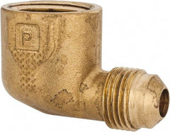 Parker - 3/8" Tube OD, 45° Brass Flared Tube Female Elbow - 1/2-14 NPTF, Flare x FNPTF Ends - Apex Tool & Supply