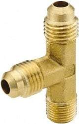 Parker - 1/2" Tube OD, 45° Brass Flared Tube Male Run Tee - 3/8-18 NPTF, Flare x MNPTF Ends - Apex Tool & Supply