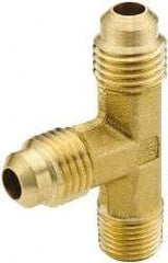 Parker - 1/2" Tube OD, 45° Brass Flared Tube Male Run Tee - 3/8-18 NPTF, Flare x MNPTF Ends - Apex Tool & Supply