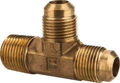 Parker - 1/2" Tube OD, 45° Brass Flared Tube Male Run Tee - 1/2-14 NPTF, Flare x MNPTF Ends - Apex Tool & Supply