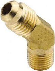 Parker - 5/16" Tube OD, 45° Brass Flared Tube Male 45° Elbow - 1/4-18 NPTF, Flare x MNPTF Ends - Apex Tool & Supply
