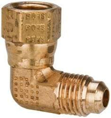 Parker - 3/4" Tube OD, 45° Brass Flared Tube Swivel Nut Elbow - 1-1/16-14 UNF, Flare x Swivel Ends - Apex Tool & Supply