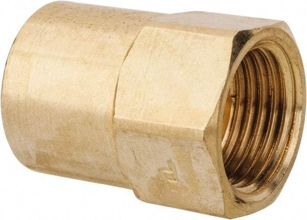 Parker - 3/8" Tube OD, Brass Flared Tube Inverted Female Connector - 1/4-18 NPTF, Flare x FNPTF Ends - Apex Tool & Supply