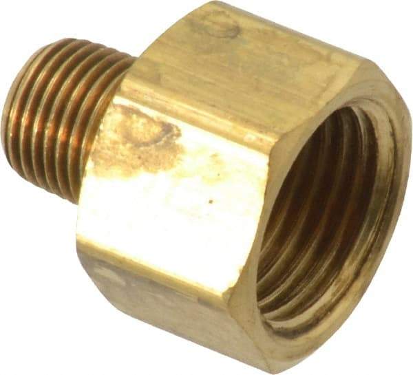 Parker - 3/8" Tube OD, Brass Flared Tube Inverted Male Connector - 1/8-27 NPTF, Flare x MNPTF Ends - Apex Tool & Supply