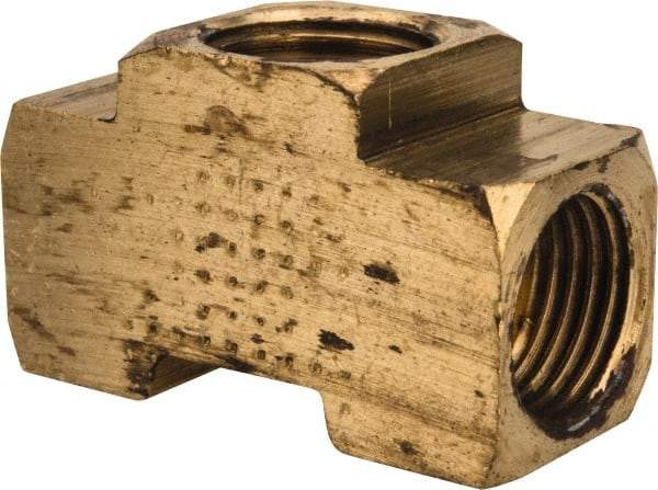Parker - 1/4" Tube OD, Brass Flared Tube Inverted Union Tee - 7/16-24 UNF, Flare x Flare x Flare Ends - Apex Tool & Supply