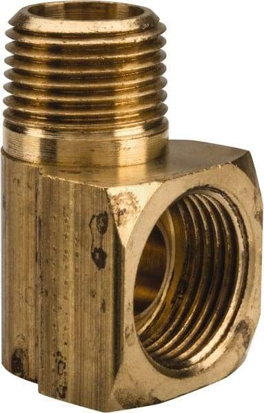 Parker - 1/2" Tube OD, Brass Flared Tube Inverted Male Elbow - 3/8-18 NPTF, Flare x MNPTF Ends - Apex Tool & Supply