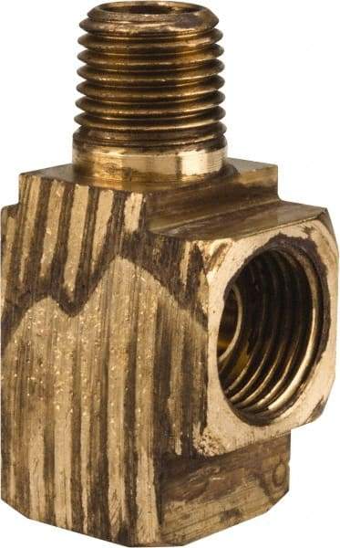 Parker - 3/8" Tube OD, Brass Flared Tube Inverted Male Run Tee - 1/4-18 NPTF, Flare x MNPTF Ends - Apex Tool & Supply