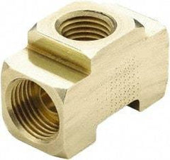 Parker - 3/8" Tube OD, Brass Flared Tube Inverted Female Branch Tee - 1/4-18 NPTF, Flare x FNPTF Ends - Apex Tool & Supply