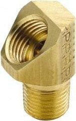 Parker - 1/2" Tube OD, Brass Flared Tube Inverted 45° Elbow - 3/8-18 NPTF, Flare x MNPTF Ends - Apex Tool & Supply