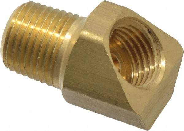 Parker - 3/16" Tube OD, Brass Flared Tube Inverted 45° Elbow - 1/8-27 NPTF, Flare x MNPTF Ends - Apex Tool & Supply