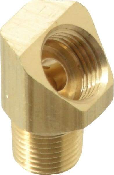 Parker - 1/4" Tube OD, Brass Flared Tube Inverted 45° Elbow - 1/8-27 NPTF, Flare x MNPTF Ends - Apex Tool & Supply