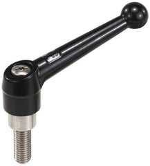 KIPP - 5/8-11, 1.18" Hub Diam, Zinc Die Cast (Stainless Steel Components) Threaded Stud Adjustable Clamping Lever - 1.97" Stud Length, 4.96" OAL, 3.11" High - Apex Tool & Supply