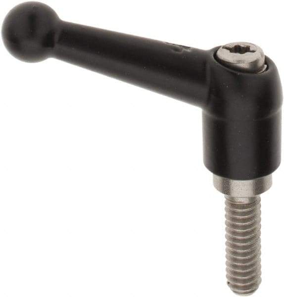 KIPP - 1/4-20, 13mm Hub Diam, Zinc Die Cast (Stainless Steel Components) Threaded Stud Adjustable Clamping Lever - 0.79" Stud Length, 46mm OAL, 32.5mm High - Apex Tool & Supply