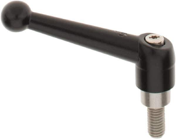 KIPP - 3/8-16, 0.83" Hub Diam, Zinc Die Cast (Stainless Steel Components) Threaded Stud Adjustable Clamping Lever - 0.79" Stud Length, 3.54" OAL, 2.26" High - Apex Tool & Supply