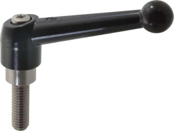 KIPP - 3/8-16, 0.83" Hub Diam, Zinc Die Cast (Stainless Steel Components) Threaded Stud Adjustable Clamping Lever - 1.18" Stud Length, 3.54" OAL, 2.26" High - Apex Tool & Supply