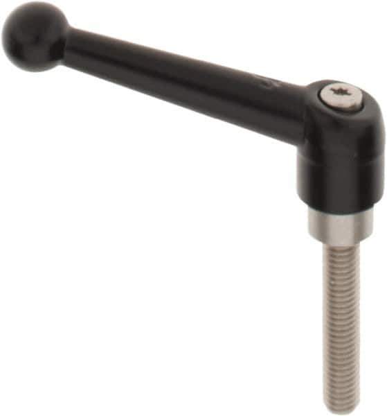 KIPP - 3/8-16, 0.83" Hub Diam, Zinc Die Cast (Stainless Steel Components) Threaded Stud Adjustable Clamping Lever - 1.97" Stud Length, 3.54" OAL, 2.26" High - Apex Tool & Supply