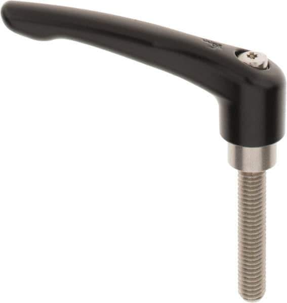 KIPP - 3/8-16, 0.83" Hub Diam, Zinc Die Cast (Stainless Steel Components) Threaded Stud Adjustable Clamping Lever - 1.97" Stud Length, 3.58" OAL, 2.15" High - Apex Tool & Supply