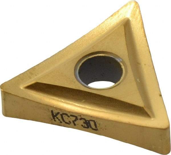 Kennametal - TNMP432 Grade KC730 Carbide Turning Insert - TiN Finish, 60° Triangle, 1/2" Inscr Circle, 3/16" Thick, 1/32" Corner Radius - Apex Tool & Supply