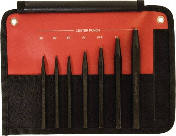 Mayhew - 7 Piece, 1/16 to 1/4", Center Punch Set - Hex Shank, Steel, Comes in Kit Bag - Apex Tool & Supply