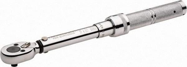 Paramount - 1/4" Drive Micrometer Type Ratchet Head Torque Wrench - 1.7 N/m to 6 N/m Torque, 8" OAL, 1 In/Lb Graduation - Apex Tool & Supply