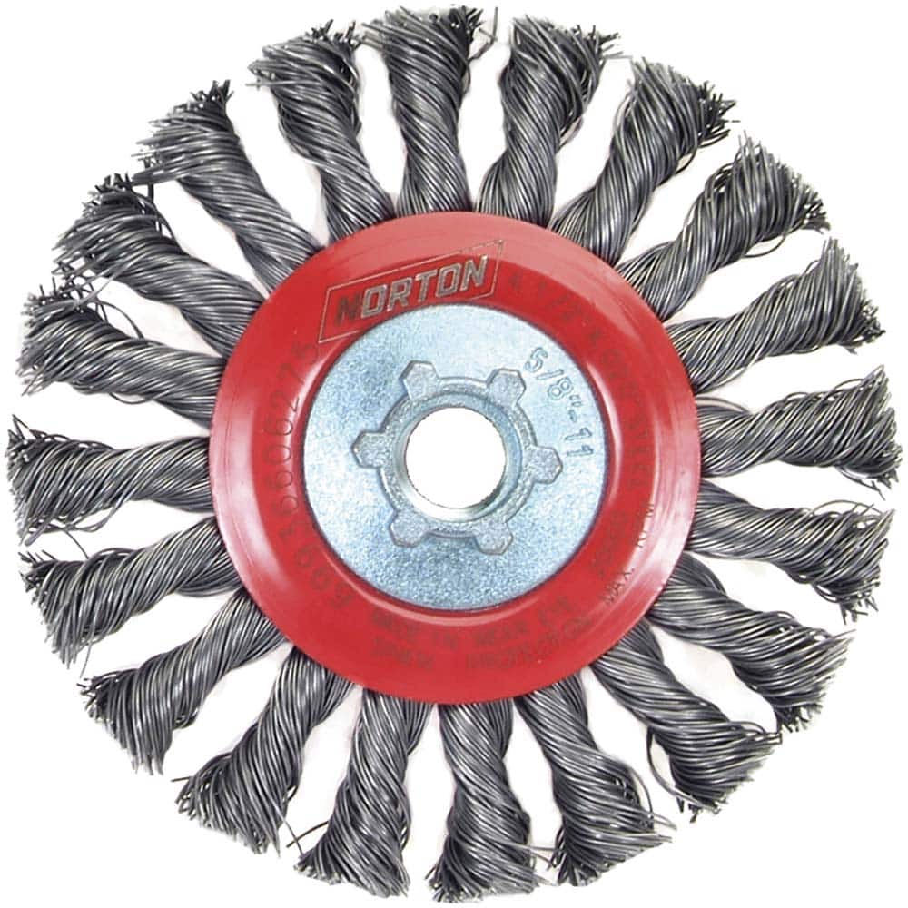 Norton - 4-1/2" OD, 5/8-11 Arbor Hole, Knotted Carbon Wheel Brush - Apex Tool & Supply