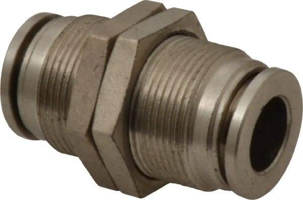 Value Collection - 3/8" Outside Diam, Nickel Plated Brass Push-to-Connect Tube Bulkhead Union - 150 Max psi, Tube to Tube Connection, Brass O-Ring - Apex Tool & Supply