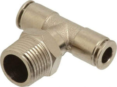 Value Collection - 1/4" Outside Diam, 3/8 NPT, Nickel Plated Brass Push-to-Connect Tube Male Branch Tee - 150 Max psi, Tube to Male NPT Connection, Brass O-Ring - Apex Tool & Supply