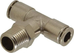Value Collection - 1/4" Outside Diam, 1/4 NPT, Nickel Plated Brass Push-to-Connect Tube Male Branch Tee - 150 Max psi, Tube to Male NPT Connection, Brass O-Ring - Apex Tool & Supply