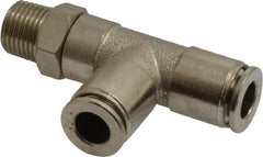 Value Collection - 1/4" Outside Diam, 1/8 NPT, Nickel Plated Brass Push-to-Connect Tube Male Run Tee - 150 Max psi, Tube to Male NPT Connection, Brass O-Ring - Apex Tool & Supply