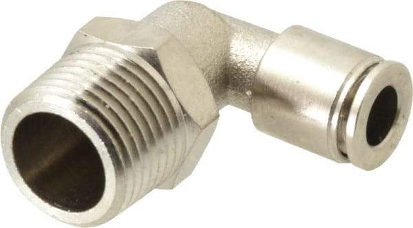 Value Collection - 1/4" Outside Diam, 3/8 NPT, Nickel Plated Brass Push-to-Connect Tube Male Elbow - 150 Max psi, Tube to Male NPT Connection, Brass O-Ring - Apex Tool & Supply