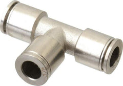 Value Collection - 3/8" Outside Diam, Nickel Plated Brass Push-to-Connect Tube Union Tee - 150 Max psi, Tube to Tube Connection, Brass O-Ring - Apex Tool & Supply