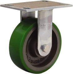 Hamilton - 6" Diam x 2" Wide x 7-1/2" OAH Top Plate Mount Rigid Caster - Polyurethane Mold onto Cast Iron Center, 900 Lb Capacity, Sealed Precision Ball Bearing, 4-1/2 x 6-1/4" Plate - Apex Tool & Supply
