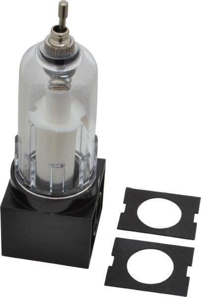 PRO-SOURCE - 1/4" Port, 4.64" High x 1-1/2" Wide, Compact FRL Filter with Polycarbonate Bowl & Manual Drain - 30 SCFM, 150 Max psi, 125°F Max, Modular Connection, 1 oz Bowl Capacity - Apex Tool & Supply